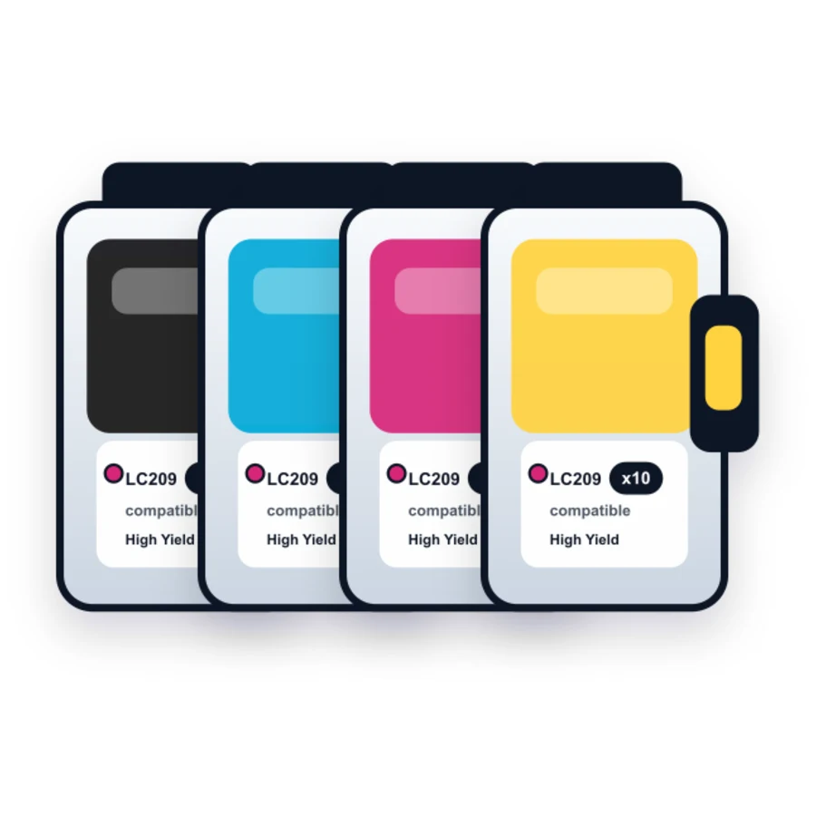 Brother LC205 Ink Cartridges and LC209 XXL 10-Pack - Super High Yield: 4 LC209 Black and 2 LC205 Cyan, 2 Magenta, 2 Yellow compatible ink