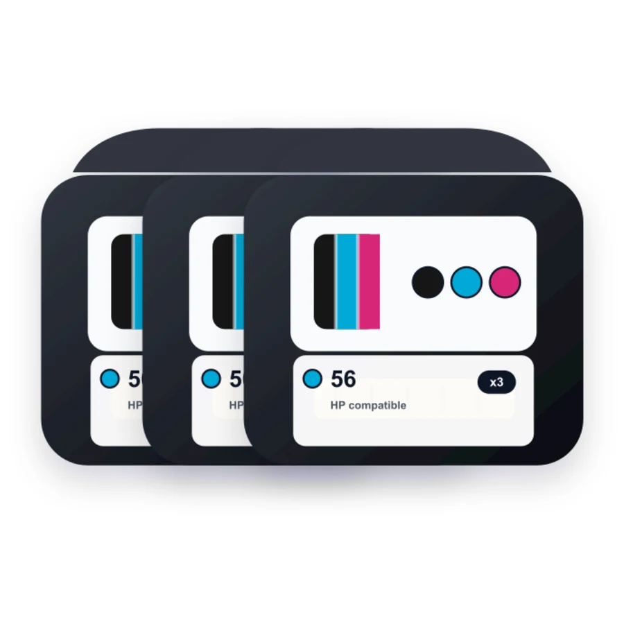 Replacement HP 56 57 Combo Pack of 3 Ink Cartridges: 2 x 56 Black, 1 x 57 Tri-Color compatible ink