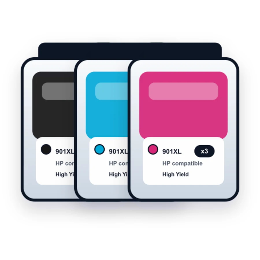 Replacement HP 901XL Ink Cartridge & HP 901 Ink Cartridge Combo Pack 3: 2 901XL Black, 1 901 Tricolor compatible ink