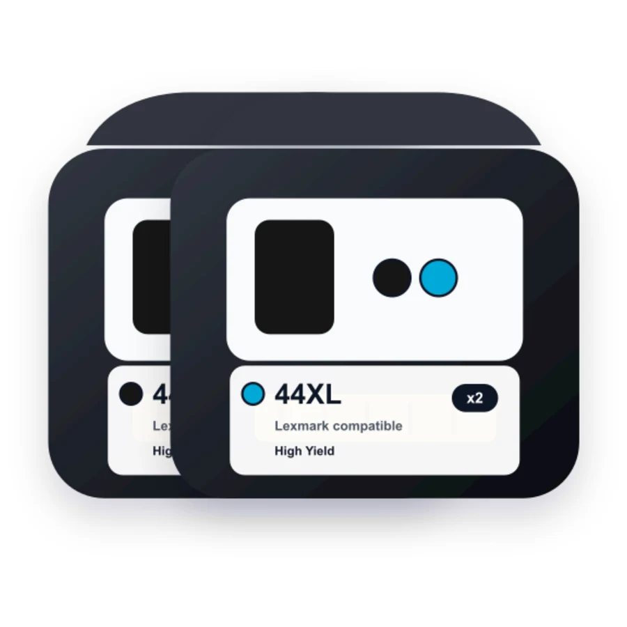 Replacement Lexmark 43 Ink XL and Lexmark 44 Black XL Cartridges 2-Pack - High Yield: 1 x 44XL Black and 1 x 43XL Color compatible ink